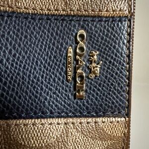 Coach Navy and Gold Leather Bifold Wallet